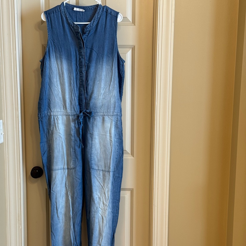 Zenana Outfitters Blue Denim Jogger Style Jumpsuit
